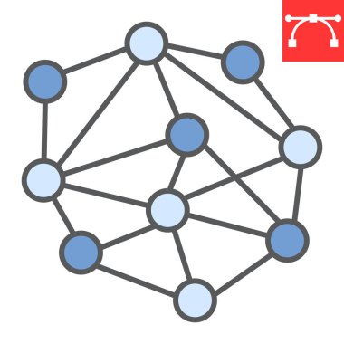 Dağıtılmış ağ renk çizgisi simgesi, bağlantı ve pazarlama, dağıtım ağı vektör simgesi, vektör grafikleri, düzenlenebilir çizgi işareti, eps 10.