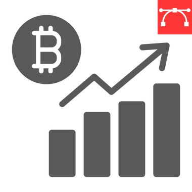 Bitcoin istatistik simgesi, grafik ve büyüme, bitcoin diyagramı vektör ikonu, vektör grafikleri, düzenlenebilir felç katı işareti, eps 10.