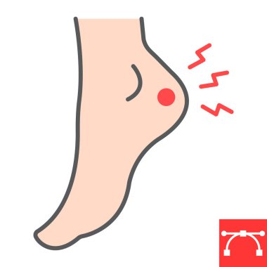 Topuk ağrısı renk çizgisi simgesi, acı verici ve hastalık, ayak ağrısı vektör simgesi, vektör grafikleri, düzenlenebilir çizgi işareti,.
