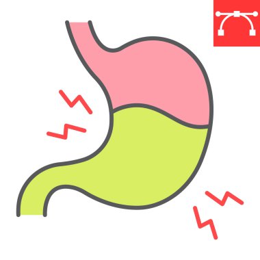 Mide ağrısı renk çizgisi ikonu, insan organı ve diyeti, mide ağrısı vektör ikonu, vektör grafikleri, düzenlenebilir felç çizgisi işareti,.