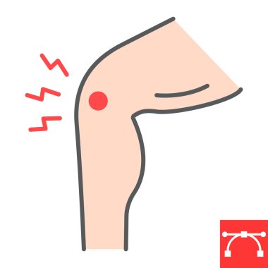 Diz ağrısı renk çizgisi simgesi, osteoporoz ve eklem iltihabı, eklem ağrısı vektör ikonu, vektör grafikleri, düzenlenebilir çizgi işareti, 10.