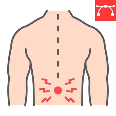 Sırt ağrısı renk çizgisi simgesi, omurga ağrısı ve insan sırtı, sırt ağrısı vektör simgesi, vektör grafikleri, düzenlenebilir çizgi işareti, 10 Pound.