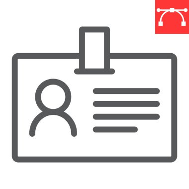 Kimlik çizgisi simgesi, kimlik ve kart sahibi, ofis rozeti vektör simgesi, vektör grafikleri, düzenlenebilir çizgi işareti, 10 Pound.
