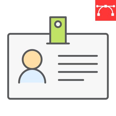Kimlik kartı renk çizgisi simgesi, kimlik ve kart sahibi, ofis rozeti vektör simgesi, vektör grafikleri, düzenlenebilir çizgi işareti, 10 Pound.