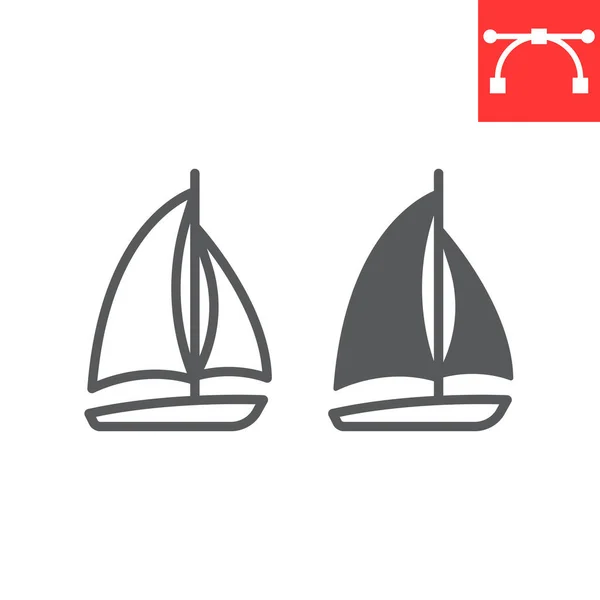 帆船の線とグリフのアイコン、船と旅行、ボートのベクトルのアイコン、ベクトルグラフィックス、編集可能なストロークアウトライン記号、 Eps 10. — ストックベクタ