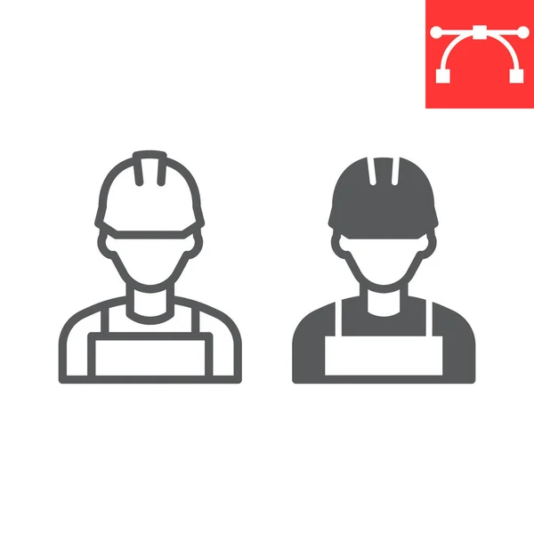 Construction worker line and glyph icon, engineer and repairman, miner icon, vector graphics, editable stroke outline sign, eps 10. — Stock Vector