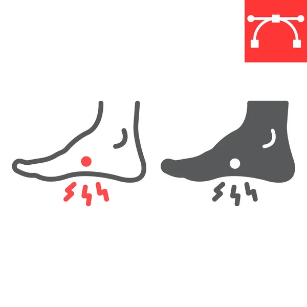 Ligne de douleur au pied et icône de glyphe, douloureux et jambe, icône vectorielle de douleur au pied, graphiques vectoriels, signe modifiable de contour de course, eps 10. — Image vectorielle
