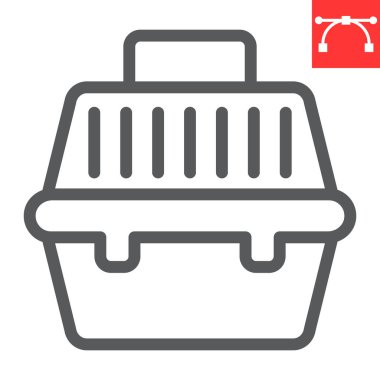 Hayvan taşıyıcı çizgisi simgesi, hayvan dükkanı ve hayvan taşıma çantası, hayvan taşıma kutusu vektör simgesi, vektör grafikleri, düzenlenebilir çizgi işareti, 10 Pound.