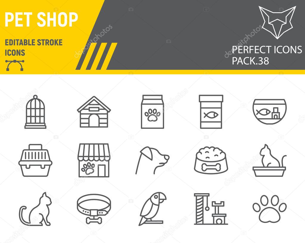 Pet Shop line icon set, pet store collection, vector graphics, logo illustrations, pet shop vector icons, animal signs, outline pictograms, editable stroke