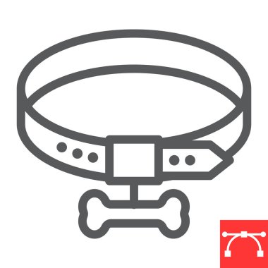 Köpek tasması ikonu, hayvan dükkanı ve kemik, hayvan tasması vektör ikonu, vektör grafikleri, düzenlenebilir çizgi işareti, 10.