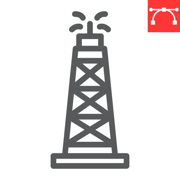 Icono de línea de plataforma de petróleo, torre de combustible y plataforma de perforación, icono de vector de derrick de petróleo, gráficos vectoriales, signo de contorno de carrera editable, eps 10. — Archivo Imágenes Vectoriales