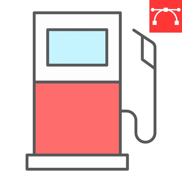 Icono de la línea de color de la gasolinera, combustible y gasolina, icono del vector de la bomba de gasolina, gráficos vectoriales, signo de contorno lleno de carrera editable, eps 10. — Archivo Imágenes Vectoriales