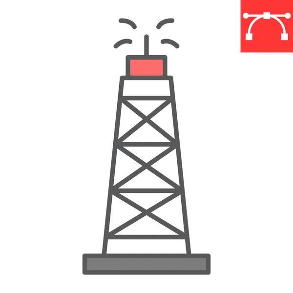 Oil rig color line icon, fuel tower and drilling rig, oil derrick vector icon, vector graphics, editable stroke filled outline sign, eps 10. — Stock Vector