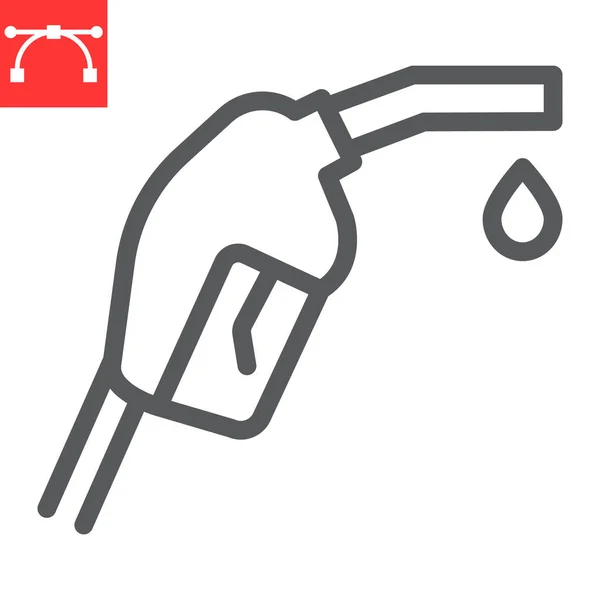 Icono de la línea de la boquilla de la bomba de gasolina, diesel y gasolinera, icono del vector de la boquilla de la bomba de combustible, gráficos vectoriales, signo de contorno de carrera editable, eps 10. — Archivo Imágenes Vectoriales