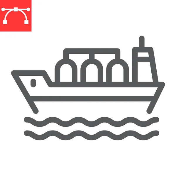 Öltanker-Schiffslinien-Symbol, Kraftstoffverschiffung und -logistik, Frachtschiff-Vektor-Symbol, Vektorgrafik, editierbares Umrisszeichen, Folge 10. — Stockvektor