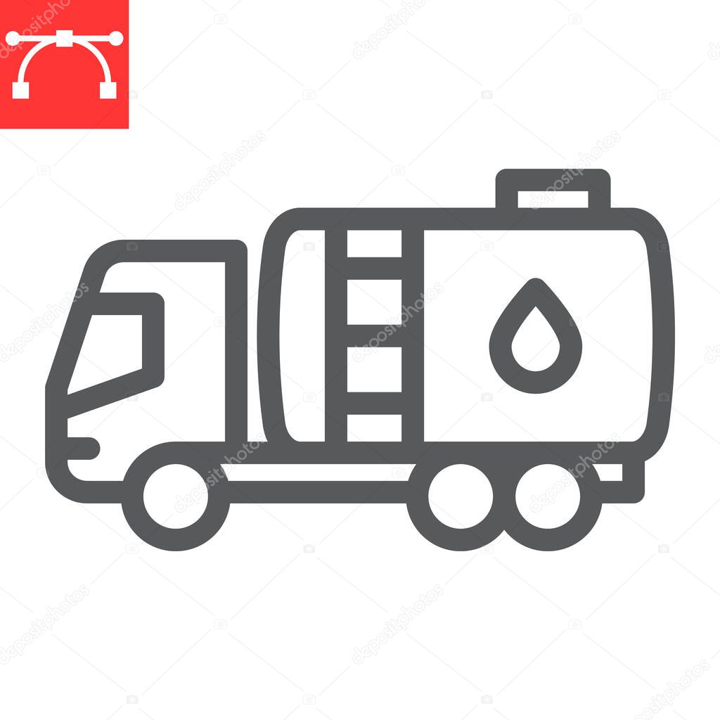 Oil tanker truck line icon, fuel cargo and logistics, tank truck vector icon, vector graphics, editable stroke outline sign, eps 10.
