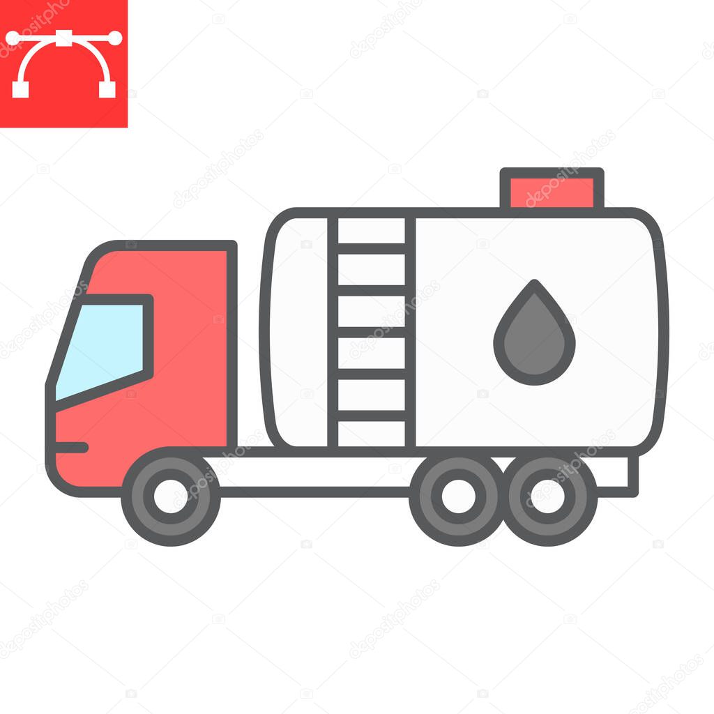 Oil tanker truck color line icon, fuel cargo and logistics, tank truck vector icon, vector graphics, editable stroke filled outline sign, eps 10.