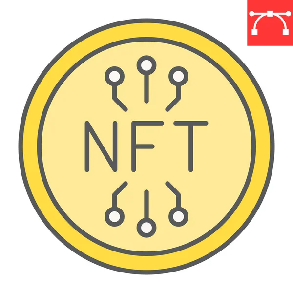 NFTコインカラーラインアイコン — ストックベクタ