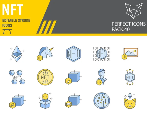 Conjunto de ícones de linha de cores NFT — Vetor de Stock