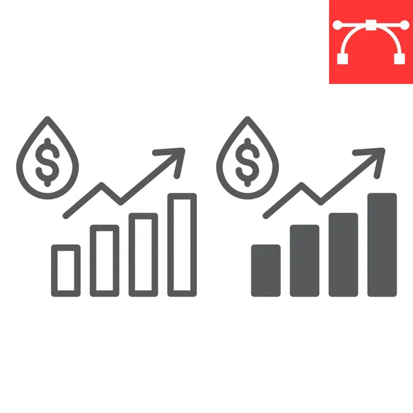 Oil price line and glyph icon, fuel price and drop water dollar, oil graphic vector icon, vector graphics, editable stroke outline sign, eps 10. — 스톡 벡터