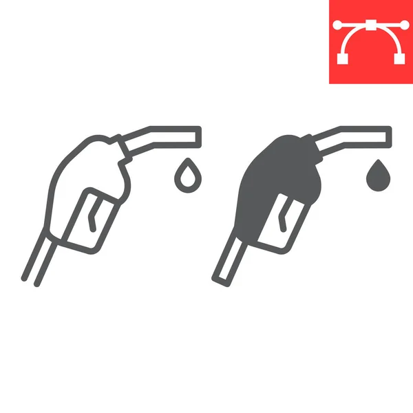 Benzinepomp mondstuk lijn en glyph icoon, diesel-en benzinestation, brandstof pomp mondstuk vector icoon, vector graphics, bewerkbare slag outline teken, eps 10. — Stockvector