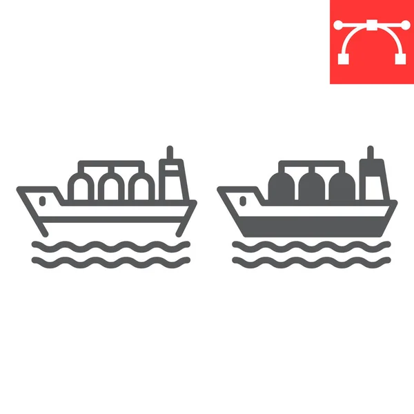 Oil tanker ship line and glyph icon, fuel shipping and logistics, cargo ship vector icon, vector graphics, editable stroke outline sign, eps 10. — Stock Vector