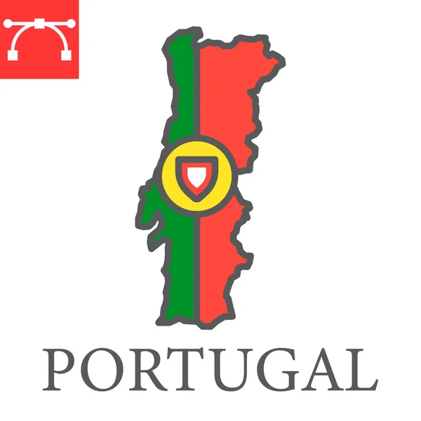 Mapa de Portugal bandera color línea icono — Vector de stock