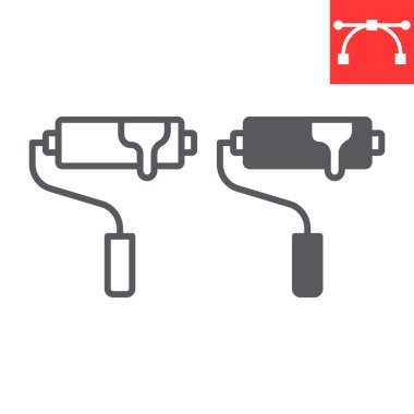 Boya silindiri çizgisi ve simge simgesi, araç ve onarım, boya silindiri vektör simgesi, vektör grafikleri, düzenlenebilir çizgi işareti, 10 birim