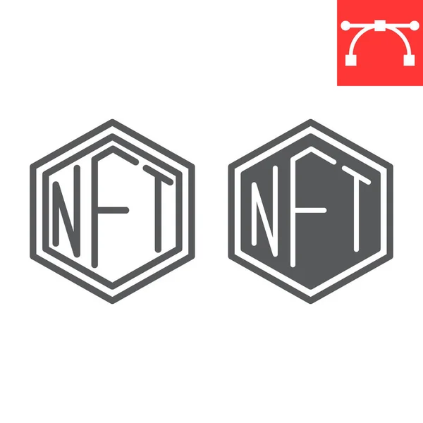 Nft Linje Och Glyf Ikon Token Och Blockchain Icke Fungibel — Stock vektor