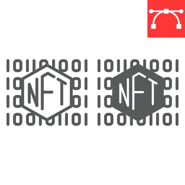 Nftコード行とグリフアイコン 一意のトークンとファンタブルトークン Nftベクトルアイコン ベクトルグラフィックス 編集可能なストロークアウトライン記号 Eps — ストックベクタ