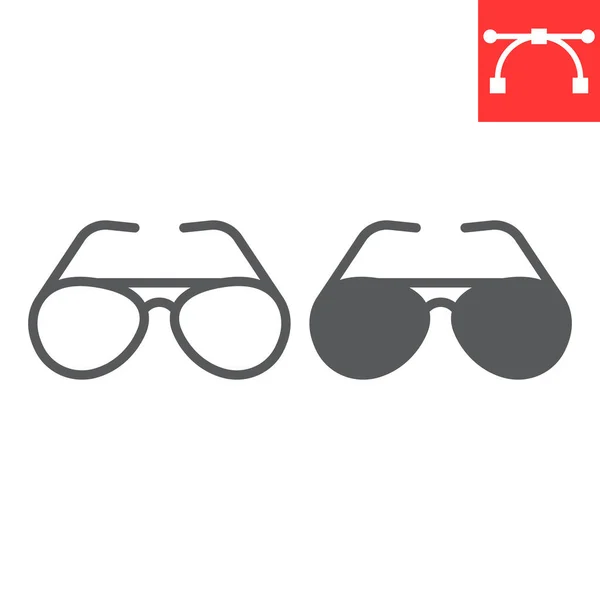 Gafas Sol Línea Glifo Icono Verano Viajes Aviador Gafas Sol — Vector de stock