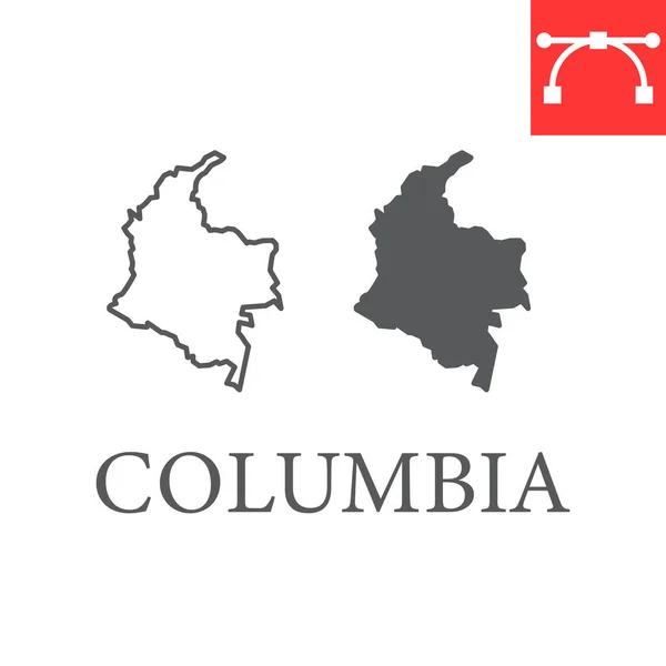 コロンビア地図線とグリフのアイコン 国と旅行についての地図 コロンビア地図ベクトルのアイコン ベクトルグラフィックス 編集可能なストロークアウトラインのサイン Eps — ストックベクタ