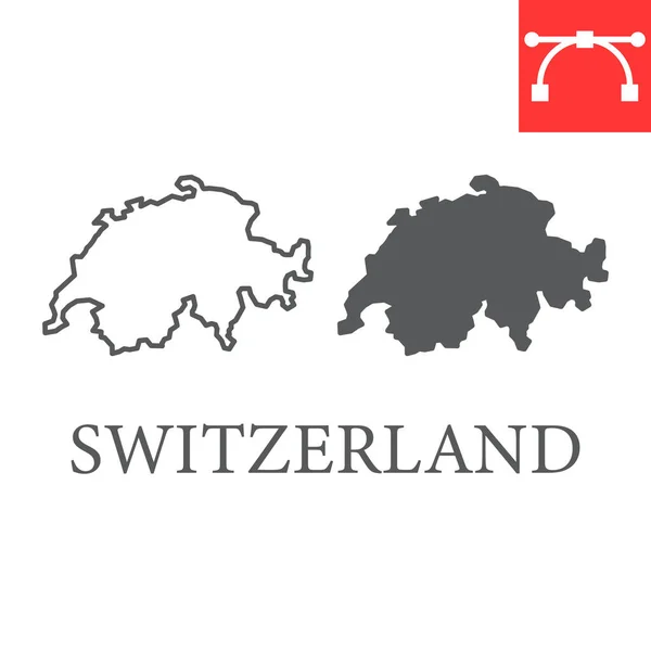 Sviçre Çizgi Haritası Sembol Ülke Seyahat Sviçre Harita Vektör Ikonu — Stok Vektör