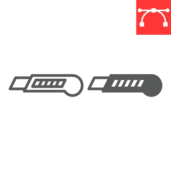 Ligne Couteau Papeterie Icône Glyphe Outil Réparation Icône Vectorielle Cutter — Image vectorielle