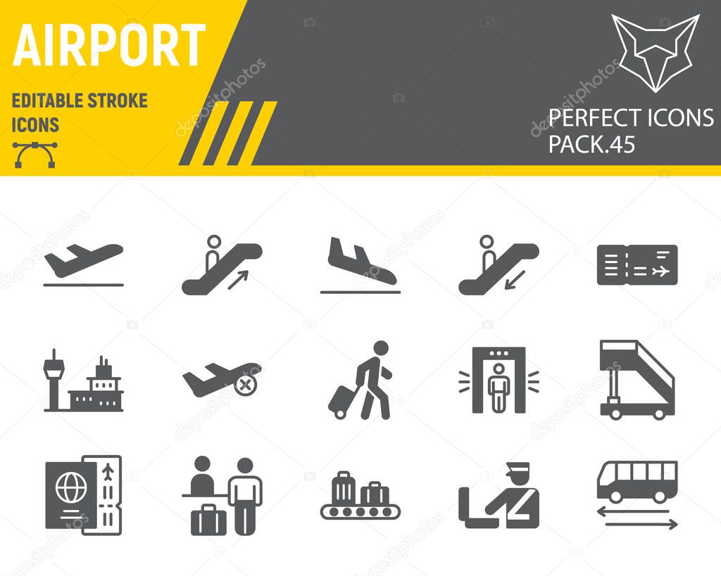 Airport glyph icon set