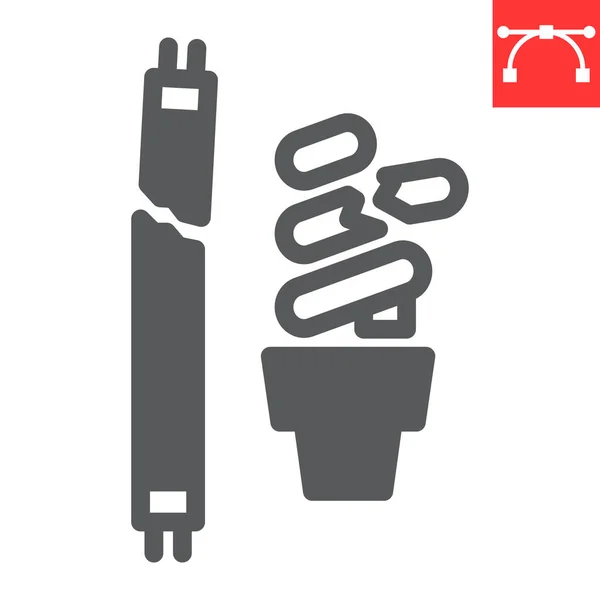 Icona glyph fluorescente dei rifiuti della lampada, riciclo ed ecologia, icona vettoriale dei rifiuti della lampada, grafica vettoriale, segno solido di colpo modificabile, punti 10. — Vettoriale Stock