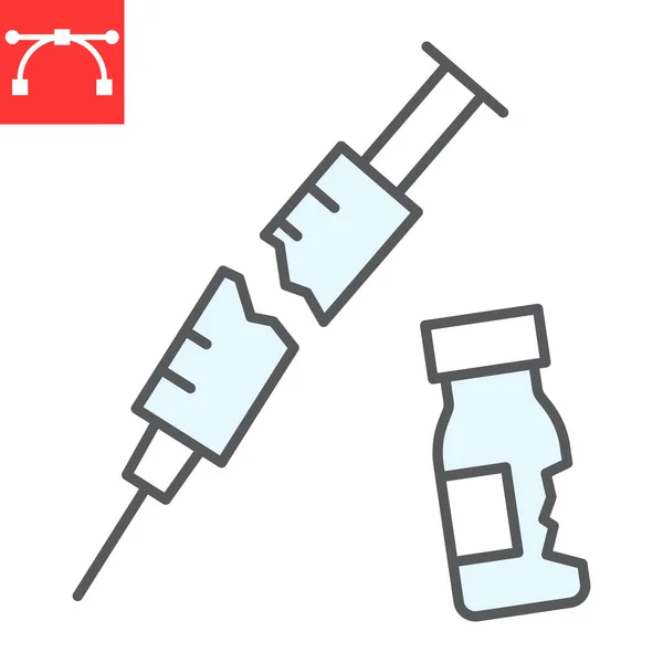 Medical waste color line icon, recycle and ecology, broken syringe and vial vector icon, vector graphics, editable stroke filled outline sign, eps 10. — Stock Vector
