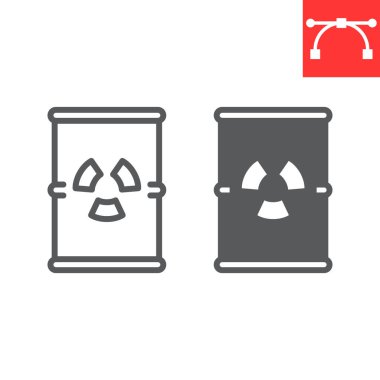 Radyoaktif atık hattı ve glyph ikonu, geri dönüşüm ve ekolojisi olan varil, kimyasal atık vektör ikonu, vektör grafikleri, düzenlenebilir çizgi işareti, 10 Pound.