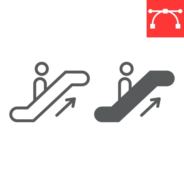 Escalator up line and glyphh icon, information and airport, man on escapator vector icon, vector graphics, edible stroke contrain sign, eps 10. — стоковый вектор