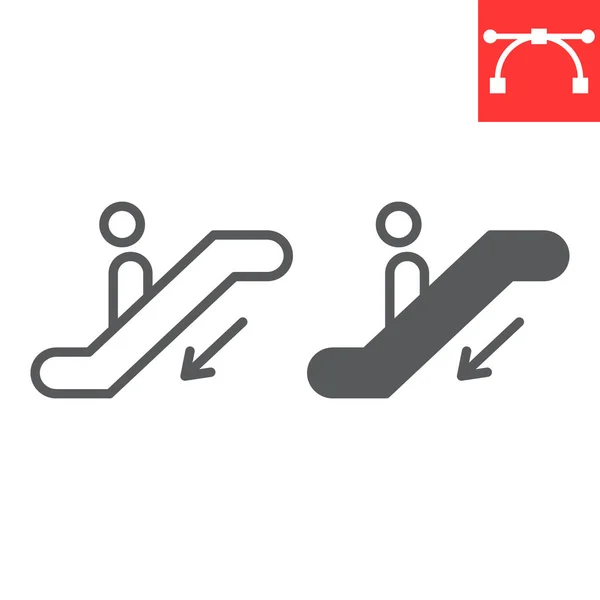 自动扶梯下行线和字形图标，信息和机场，人行自动扶梯矢量图标，矢量图形，可编辑笔划轮廓符号，头10. — 图库矢量图片
