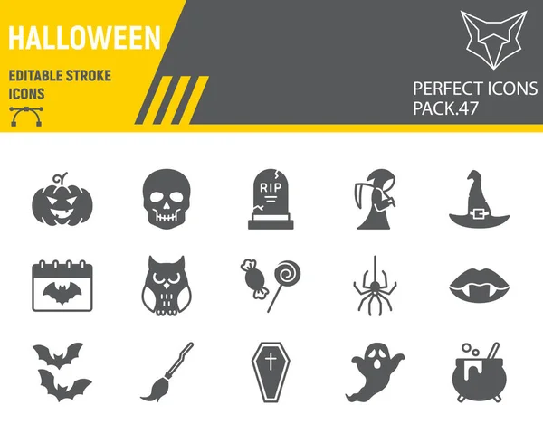 Set de iconos de glifo Halloween — Vector de stock