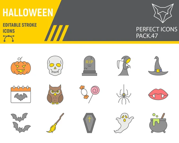 Set de iconos de línea de color Halloween — Vector de stock