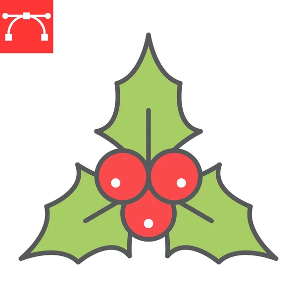 Christmas holly berry color line icon — Stock Vector