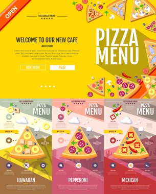 Düz stil pizza menü kavramı Web sitesi tasarımı. Kurumsal kimlik