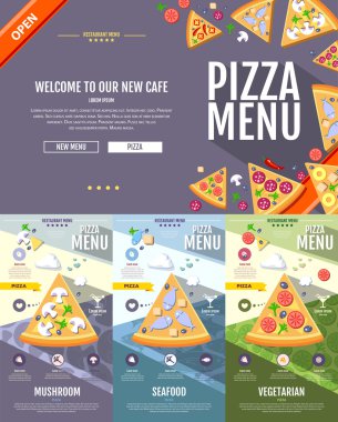 Düz stil pizza menü kavramı Web sitesi tasarımı. Kurumsal kimlik