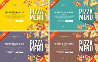 Düz stil pizza menü kavramı Web sitesi tasarımı. Kurumsal kimlik