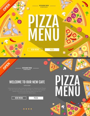 Düz stil pizza menü kavramı Web sitesi tasarımı. Kurumsal kimlik