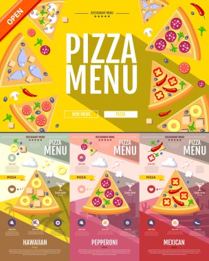 Düz stil pizza menü kavramı Web sitesi tasarımı. Kurumsal kimlik