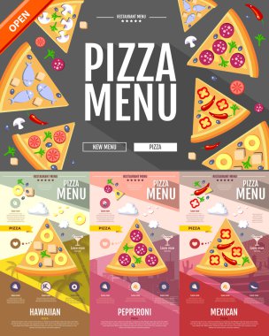 Düz stil pizza menü kavramı Web sitesi tasarımı. Kurumsal kimlik
