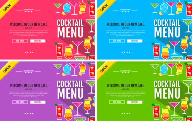 Düz stil kokteyl menü kavramı Web sitesi tasarımı. Kurumsal kimlik